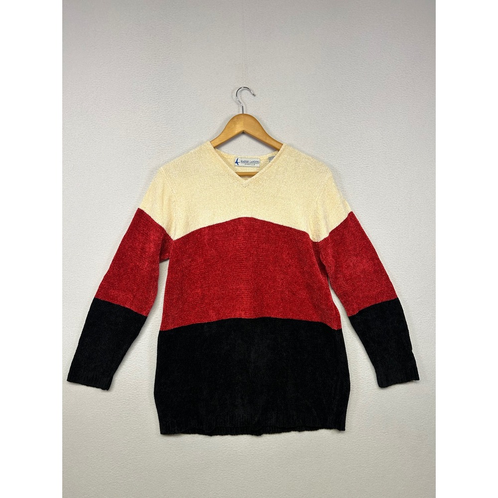 Vintage Retro Marsh Landing Women S Size S Multicolor Chenille V-Neck Sweater